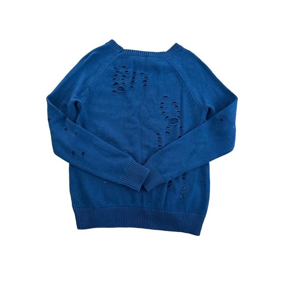 EXPRESS Blue Distressed Crewneck Sweater Size XS - Picture 3 of 5